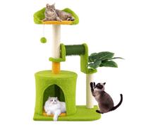 GYMAX 79cm Arbre à Chat, Recouvert de Peluche, avec Perchoir, Condo, Auto-Toilettage, Griffoir en Sisal, Balle Suspendue, Centre d'Activités d'Intérieur pour Chatons