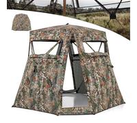 GYMAX Abri de Chasse Camouflage à Vision 360° pour 2-3 Personnes | Cache de Chasse Pop-Up avec 4 Ouvertures et 4 Fenêtres, Installation et Démontage Faciles, Sac de Transport