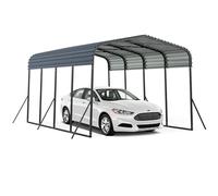 GYMAX Abri Voiture Extérieur en Métal 440x300x250cm, Garage avec Toit Rigide, 4 Pieds Inclinés, Base Renforcée, Auvent pour SUV, Tracteurs, Événements
