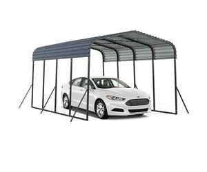 GYMAX Abri Voiture Extérieur en Métal 440x300x250cm, Garage avec Toit Rigide, 4 Pieds Inclinés, Base Renforcée, Auvent pour SUV, Tracteurs, Événements