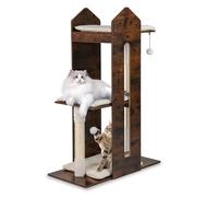 GYMAX Arbre à Chat 120cm Moderne à 3 Niveaux, 3 Plateformes avec Coussins Rembourrés, 2 Poteaux en Sisal à Griffer, et 2 Balles en Peluche Suspendues à Jouer, Marron Rustique