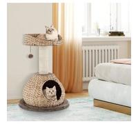 GYMAX Arbre à Chat avec Grattoir en Sisal, Plateforme Supérieur et Niche, Arbre à Grimper Griffoir avec Jouet Suspendu, 70,5CM