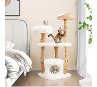 GYMAX Arbre à chat multi-niveaux 124 cm en bois massif,Perchoir Latéral,Panier Supérieur,Plates-Forme,Centre d'Activités