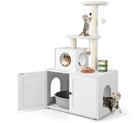 GYMAX Arbre d’Escalade pour Chat, Arbre à Grimper pour Chat, Arbre à Grimper avec Niche et Taquiner la Balle de Chat, Convient pour Salons, Cafés des Chats, Animalerie (Blanc)