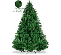 GYMAX Arbre de Noël 225 cm avec 1346 Branches en PVC, Sapin Artificiel avec Support en Métal, pour Intérieur/Extérieur, Vert