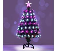 GYMAX Arbre de Noël de 93 cm avec 96 Lumières LED et 96 Branches, 8 Modes d’Éclairage, Décoration de Noël avec Base Croisée Pliable