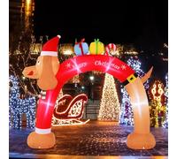 GYMAX Arche Gonflable de Noël Lumineux 242cm, Décoration de Noël Gonflable pour Extérieur Intérieur, Lumineux LED et Souffleur Intégrés, Cordes et Piquets, Décoration Festive