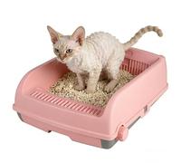 GYMAX Bac à Litière pour Chat, avec Système de Séparation Propre/Usagé, Pelle Fournie, Côtés Hauts Anti-Débordement, Maison de Toilette en Plastique Facile à Nettoyer, Charge Max. 10 kg (Rose)