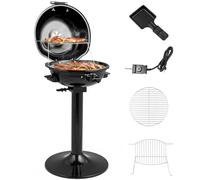 GYMAX Barbecue Électrique sur Pied, 2 Grils Inclus, Puissance 1600W, Température Réglable 93-218℃, Bac à Graisse Amovible, Support Robuste, Grill Intérieur et Extérieur