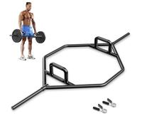 GYMAX Barre d'Haltères, Barre Hexagonale Olympique 142 CM, avec Poignées Moletées Plates ou Élevées pour Squats, Shrugs, Fentes, Farmers Walk, Barre de Musculation, Charge 226 KG(Noir)
