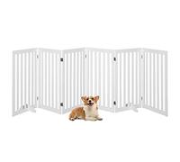 GYMAX Barrière de Sécurité pour Chien, Barrière Extensible Pliable en MDF, Clôture de Porte Autoportante Charnières Métalliques à 360° pour Balcon, Escalier, Couloir