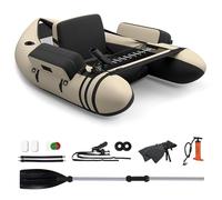 GYMAX Bateau Gonflable de Pêche 1 Place, Canot Pneumatique avec Dossier Ajustable, Pagaie en Aluminium, Pompe, Sangles Réglable, Kayak de Pêch avec Capacité de Charge 160 KG (Beige)