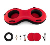 GYMAX Bouée à Neige 1/2 Places, avec Surface Anti-Crevaison & Coussin de siège & Housse en Toile & Sangle de Remorquage & Pompe & Kit de Réparation, pour Adultes et Enfants (Rouge | 200CM | 2 Places)