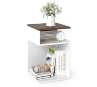 GYMAX Bout de Canapé, Design Moderne en Forme ‘S’ à 3 Niveaux, Table de Chevet en Bois, Étagères de Rangement Ouvertes, Patins Antidérapants, pour Salon, Chambre (Brun Noyer,1)