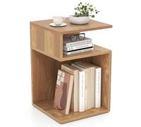 GYMAX Bout de Canapé, Design Moderne en Forme ‘S’ à 3 Niveaux, Table de Chevet en Bois, Étagères de Rangement Ouvertes, Patins Antidérapants, pour Salon, Chambre (Naturel,1)