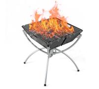 GYMAX Braséro Extérieur Pliable et Gril de Barbecue 2-en-1, avec Grilles en Acier INOX 304 & Sac de Rangement & Gants, pour Camping, Pique-Nique, Réunion