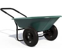 GYMAX Brouette de Jardin 2 Roues avec Cuve de 140 L, Chariot de Jardin avec Contenant en PP, Cadre en Fer Charge 100kg, Pneumatiques pour Tout Terrain, Convient pour Jardin, Patio et Entrepôt (Vert)