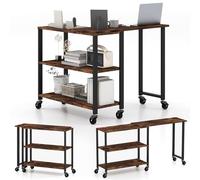 GYMAX Bureau d’Ordinateur Rotative à 360°, Longueur Réglable, Table d’Appoint avec Grand Espace de Rangement à 3 Niveaux, Mobile avec 6 Roues, 101x 82,5x72,5CM en Forme L, pour Étude, Travail