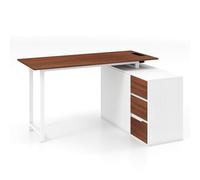 GYMAX Bureau d'angle Réversible, 3 Tiroirs et Armoire Double-Porte pour Rangement, Prise Intégrée, Bureau pour Étude Travail, pour Salon, Bureau et Chambre à Coucher (Blanc)