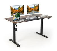 GYMAX Bureau Électrique Assis-Debout 140x70x(72-116) cm, Avec Moteur Puissant, Trou de Câble et Crochet pour Casque (Marron Rustique)