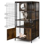 GYMAX Cage pour Chat à 4 Niveaux, avec Plateforme d'Observation, Capsule Spatiale, Espace pour Rangement de Bac à Litière, Porte Verrouillable en Métal, Style Industriel, 60 x 60 x 125 cm