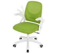 GYMAX Chaise de Bureau Ergonomique, Hauteur Réglable, Siège en Maille Respirante, Support Lombaire, Accoudoirs Rabattables, roulettes Universelles, Chaise d'Étude et de Travail (Vert)