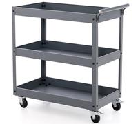 GYMAX Chariot à Outils 3 Niveaux, Chariot de Service en Métal avec 4 Roues Universelles et 2 Freins, Charge 120 KG, Organisateur de Rangement Mobile, pour Atelier, Cuisine, Entrepôt, Garage (Gris)
