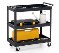 GYMAX Chariot à Outils d'Atelier 3 Niveaux, Chariot de Service en Métal, 4 Roues Universelles dont 2 avec Freins, Charge 120KG, Organisateur de Rangement Mobile, pour Maison, Cuisine, Entrepôt, Garage