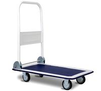 GYMAX Chariot à Plateforme Antidérapante, Diable à Main Rabattable Pliable,4 Roues Déplacement Facile, Chariot de Transport, Manumention, Déménagements, Jardinage, Capacité 150 KG (Bleu)