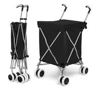 GYMAX Chariot de Course Pliable et Portable, Chariot à roulettes avec Tissu Oxford pour Shopping, Camping et Jardinage (Noir)