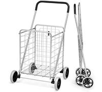 GYMAX Chariot de Courses Pliable, Caddie de Courses à roulettes, Capacité 83L, avec Poignée en Mousse, Pratique pour Provisions/Shopping/Supermarché(M)