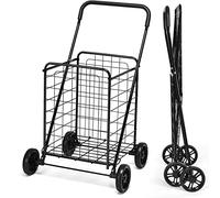 GYMAX Chariot de Courses Pliable, Caddie de Courses à roulettes, Capacité 83L, avec Poignée en Mousse, Pratique pour Provisions/Shopping/Supermarché（M）