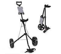 GYMAX Chariot de Golf à 2 Roues - Chariot de Golf Pliable léger avec Tableau de Bord - Chariot de Golf en Acier - Chariot de Golf Push Pull (Noir)