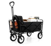 GYMAX Chariot de Plage à 4 roulettes, Espace de Rangement 82L, 2 Poches Latérales, Poignée Réglable en Hauteur et en Angle, pour Courses, Jardin, Randonnée, Camping (Noir)