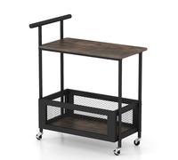 GYMAX Chariot de Rangement en Bois, Table d'Appoint Mobile à roulettes, Cadre en Métal avec Plateau Spacieux, Panier de Rangement et Poignée, Polyvalente pour Salon & Bureau, Charge 40kg