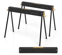 GYMAX Chevalets de Sciage de Bois Pliable, Lot de 2 Tréteaux avec 4 Bras de Soutien, Charge Max.1000KG, Portable avec Poignée, pour Menuisiers, Charpentiers
