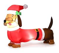 GYMAX Chien Gonflable de Noël 160cm, Décoration Lumineuse Extérieur Intérieur, Lumières LED et Souffleur Intégrés, Cordes et Piquets, Tissu Résistant, Décoration Festive Jardin Pelouse