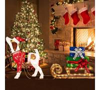 GYMAX Chien & Traîneau & Boîtes Cadeaux Lumineux, Décoratios de Noël Festive avec 170 Lumières LED Chaudes pour Intérieur Extérieur Jardin Patio Cour