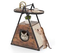 GYMAX Condo pour Chat et Table d'Appoint 2 en 1, Meuble Moderne en Structure Triangulaire avec Etagère de Rangement Ouverte, Tapis à Gratter en Sisal, pour Chambre, Salon