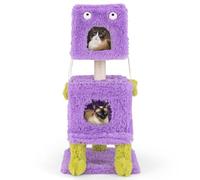 GYMAX Condo pour Chats 2 Niveaux Thème Monstre, 111cm | Maison pour Chat Confortable en Tissu Pelucheux Doux, Griffoirs en Sisal, Jouets Suspendus, Toit Amovible