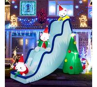 GYMAX Décoration de Noël Gonflable de Toboggan avec 3 Mignons Ours Polaires, Toboggan Gonflable de Noël pour Enfants en Tissu Polyester Imperméable avec Lumières LED(270X142X220 CM)