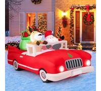 GYMAX Décoration de Noël Gonflable, Père Noël & Voiture Rouge & Coffrets Cadeaux & Rennes, Souffleur et Prise Inclus, pour Intérieur, Extérieur, Maison, Jardin