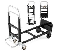 GYMAX Diable Pliable Capacité Max.272 kg, 2 Modes d'Utilisation de 2 Roues ou 4 Roues, Longueur Extensible & Hauteur Réglable, Chariot de Transport pour Atelier, Entrepôt, Usine, Supermarché