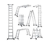 GYMAX Échelle Multifonction Pliante 370,5CM en Alliage d'Aluminium, Escabeau 7 Modes d'Utilisation, Pédale Antidérapante, Charnières Verrouillables, Charge 150 kg
