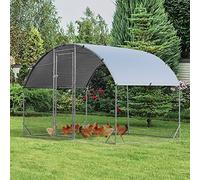 GYMAX Enclos Poulailler en Métal 2,8x1,9x2m, Parc Grillagé avec Protection Solaire et Housse Imperméable, Piquets de Sol, Abri pour Élévage de Volaille Lapins Canards, pour l'Extérieur, Ferme