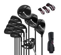 GYMAX Ensemble Complet de 11 Clubs de Golf avec Sac Portable pour Homme Droitiers, Driver #1, Fairway #3, Hybride #4, Fer #5#6#7#8#9#P #S, Putter, Sac avec 3 Poignées, Housse de Pluie