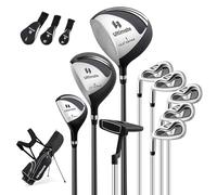 GYMAX Ensemble Complet de Clubs de Golf pour Homme Gaucher, Driver #1, Fer #6, #7, #8, #9 et P, Putter, Sac Trépied Portable avec Housse Anti-Pluie, Base Antidérapante (Noir)
