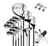 GYMAX Ensemble de 11 Clubs de Golf avec Sac, 3 Driver, 7 Fer, 1 Putter, 3 Couvre-Tête, Sac Trépied 5 Compartiments, avec Housse, Bandoulière, pour Hommes Droitiers (Blanc)