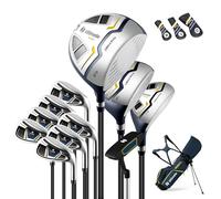 GYMAX Ensemble de 11 Clubs de Golf avec Sac, 3 Driver, 7 Fer, 1 Putter, 3 Couvre-Tête, Sac Trépied 7 Compartiments, avec Housse, Bandoulière, pour Hommes Droitiers
