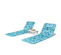 GYMAX Ensemble de 2 Tapis de Plage et 1 Table d'Appoint, Chaises avec Dossiers Réglables pour Détente/Bronzage/Bain de Soleil, Fauteuils Pliables et Portables pour Plage/Patio/Camping